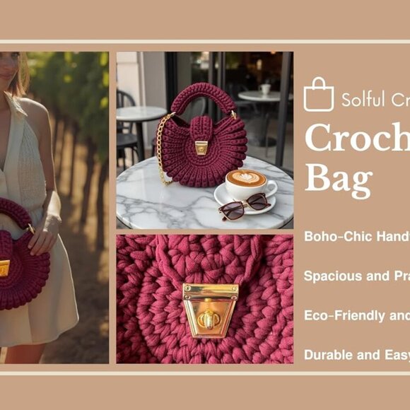 Eco-Conscious Boho Crossbody Bag - Woven Design with Elegant Tassels & Chain - Picture 4 of 9